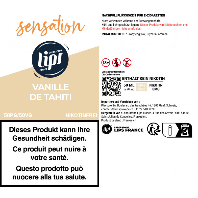 E-Liquid Vanille de Tahiti - Sensation By Le French Liquide | 50 ml in 70 ml