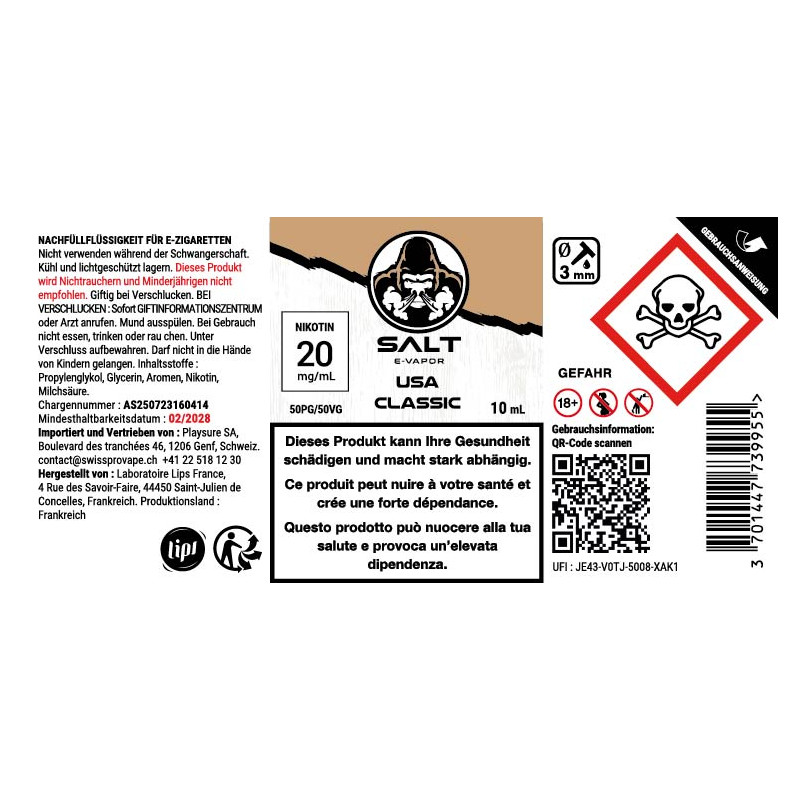 USA Classic - Nikotinsalze - Salt E-Vapor | 10ml