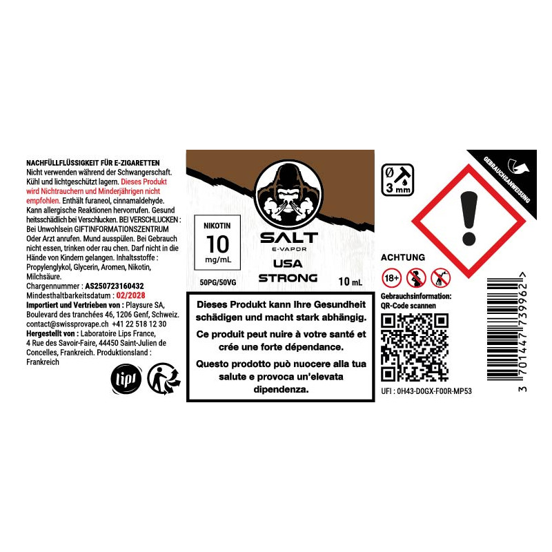 E-liquid USA Strong - Nicotine salts - Salt E-Vapor | 10ml