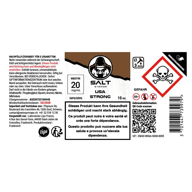 E-liquide USA Strong - Sels de nicotine - Salt E-Vapor | 10ml