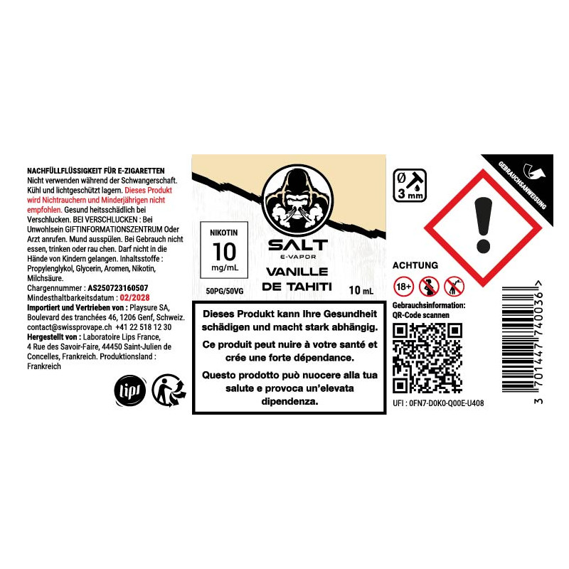 E-Liquid Vanille de Tahiti - Nikotinsalz - Salt E-Vapor by Le French Liquide | 10ml