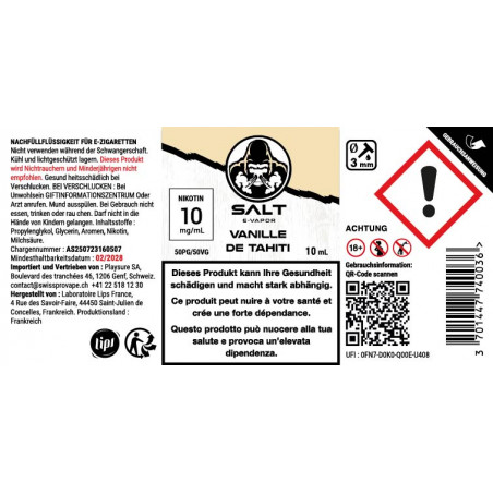 E-Liquid Vanille de Tahiti - Nicotine Salt - Salt e-vapor By Le French Liquide | 10ml