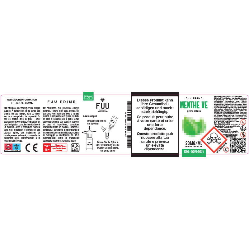 E-liquide Menthe VE - Sels de nicotine - Prime by the Fuu | 10ml