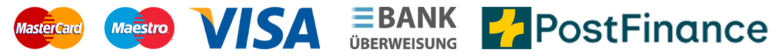 logo de nos moyen de paiement : Mastercard, Visa, Twint, PostFinance, Swissbilling, Virement Bancaire, American Express, Maestro