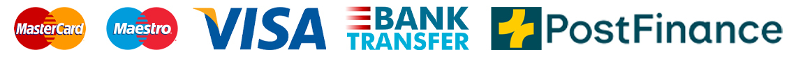 logo de nos moyen de paiement : Mastercard, Visa, Twint, PostFinance, Swissbilling, Virement Bancaire, American Express, Maestro